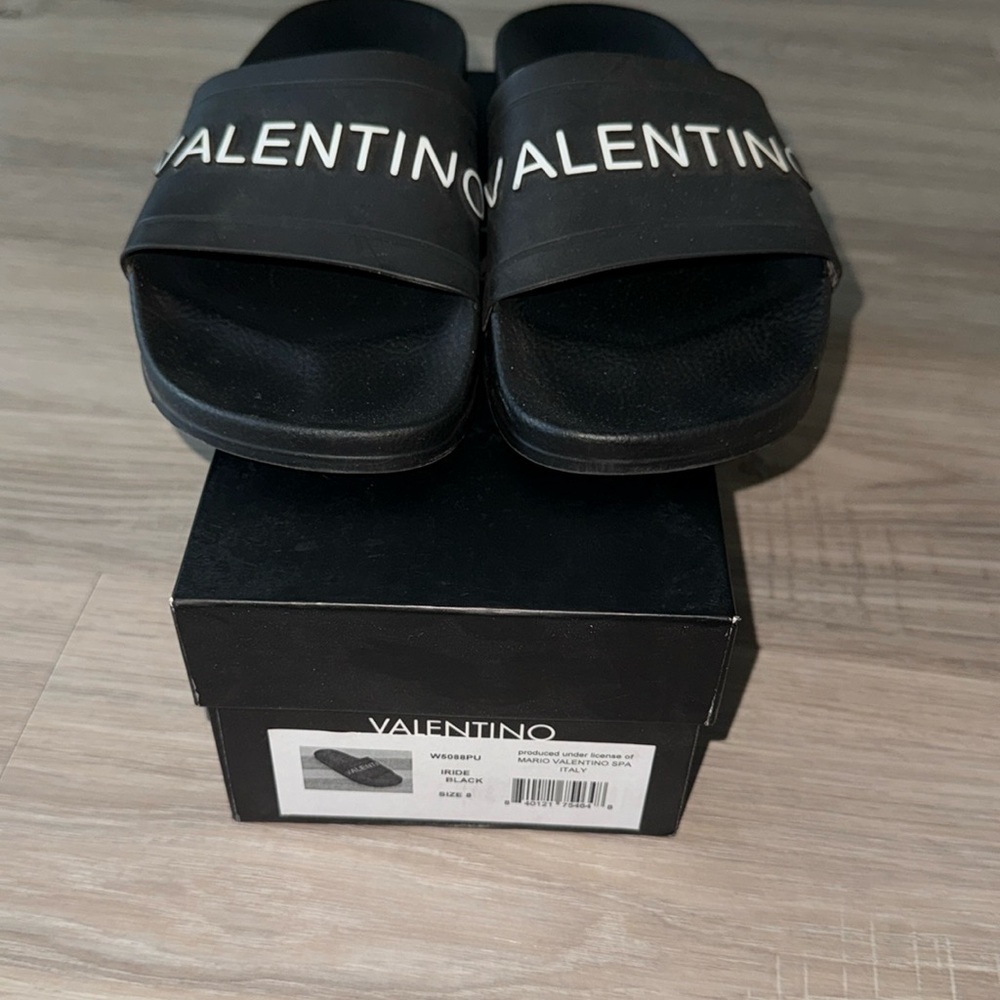 Valentino Black Logo Slide Sandals
